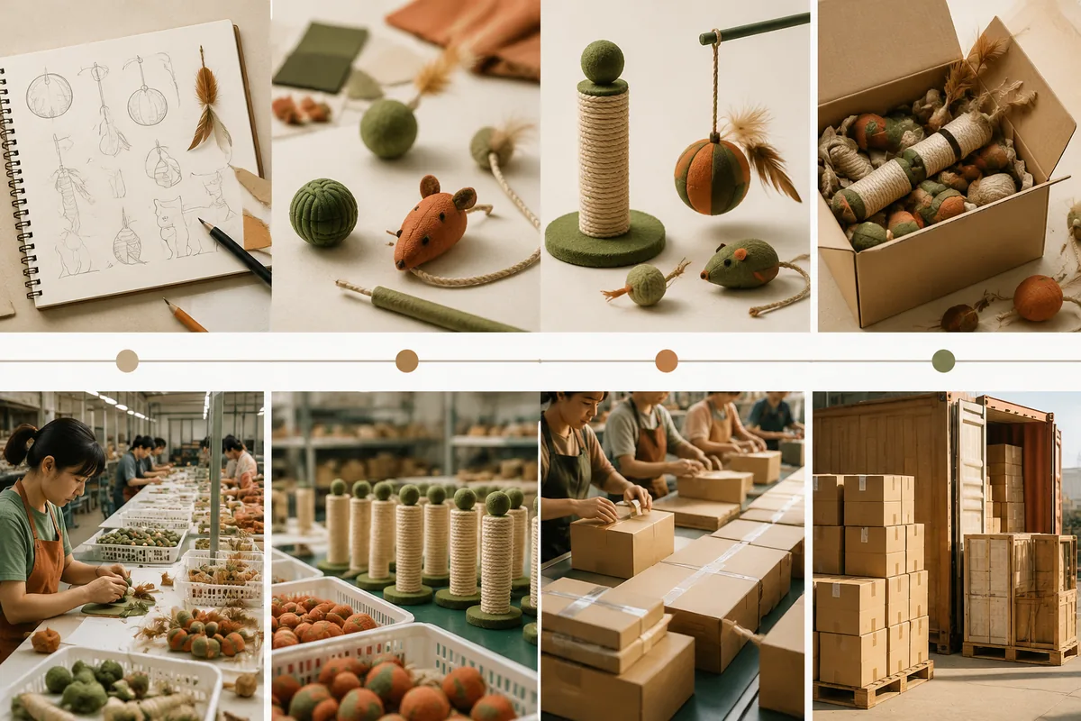 Vom Prototyp-Muster zu gepackten Bulk-Kartons: Produktionsweg für Katzen-Spielzeug im Großhandel
