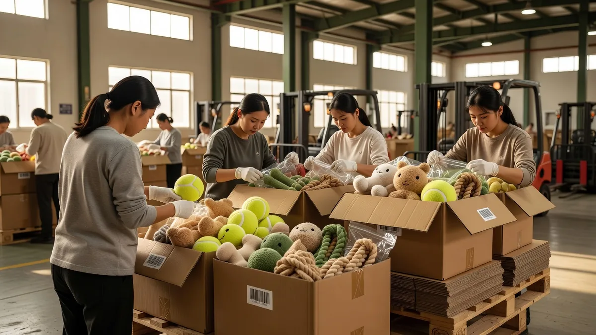 Werkseitiger Pack-out von Haustierbedarf im Großhandel mit niedrigem MOQ in Masterkartons mit versiegelten Polybeuteln und Barcode-Aufklebern